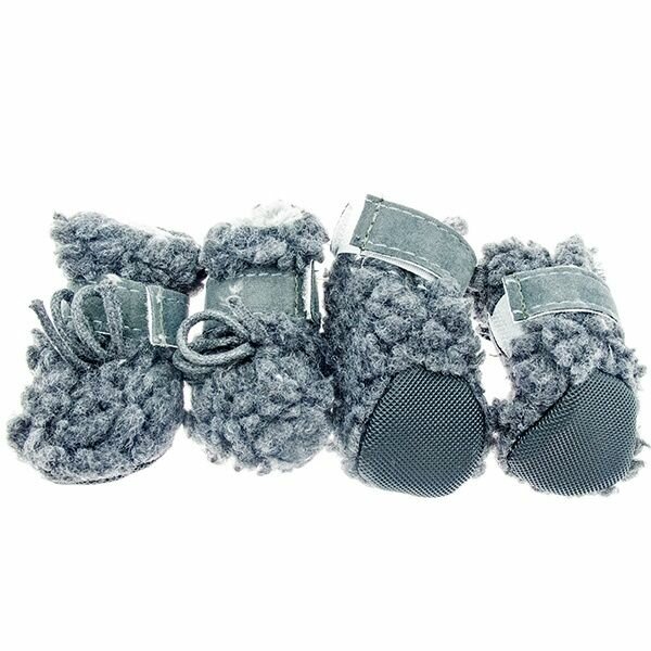 Ботинки для собак Jack&King мягкие на флисе, искусственный мех, серые, размер S, 4х3,5 см