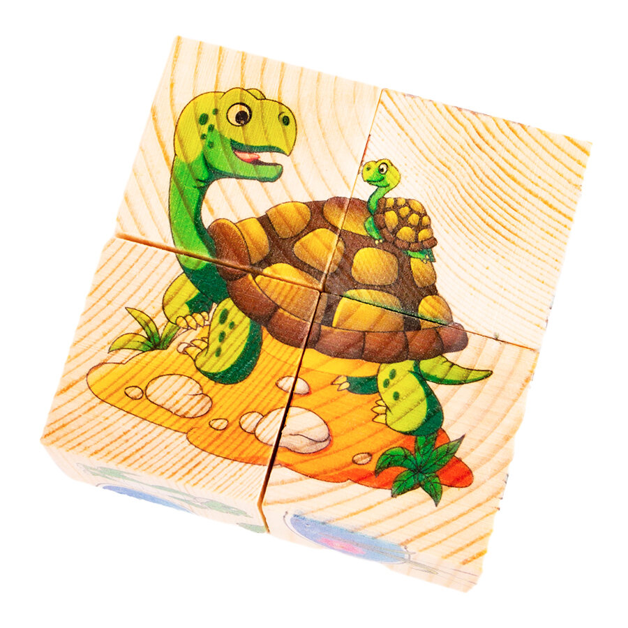 Деревянная развивающая логическая игра, кубики пазл Дикие животные. Собери рисунок. , сортер для детей — фото 1