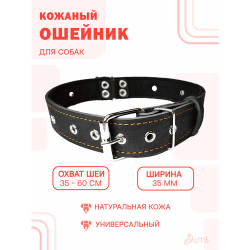 Кожаный ошейник (обхват шеи 35-60 см) для крупной собаки / кожа - фетр