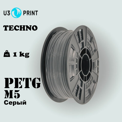 Изображение товара PETg пластик U3 M5 ASH для 3Д печати, инженерный, профессиональный, серый, 1кг