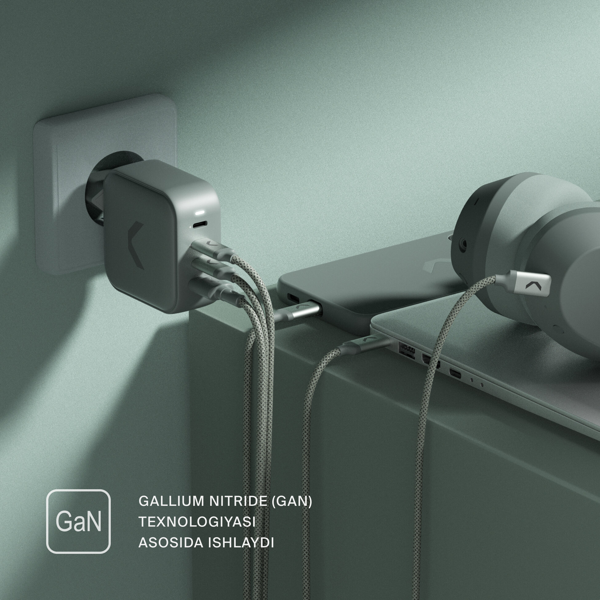 Быстрое зарядное устройство COMMO 100W Key Charger 3xUSB-C + 1xUSB-A, 100 Вт, Сommo Gray — фото 1