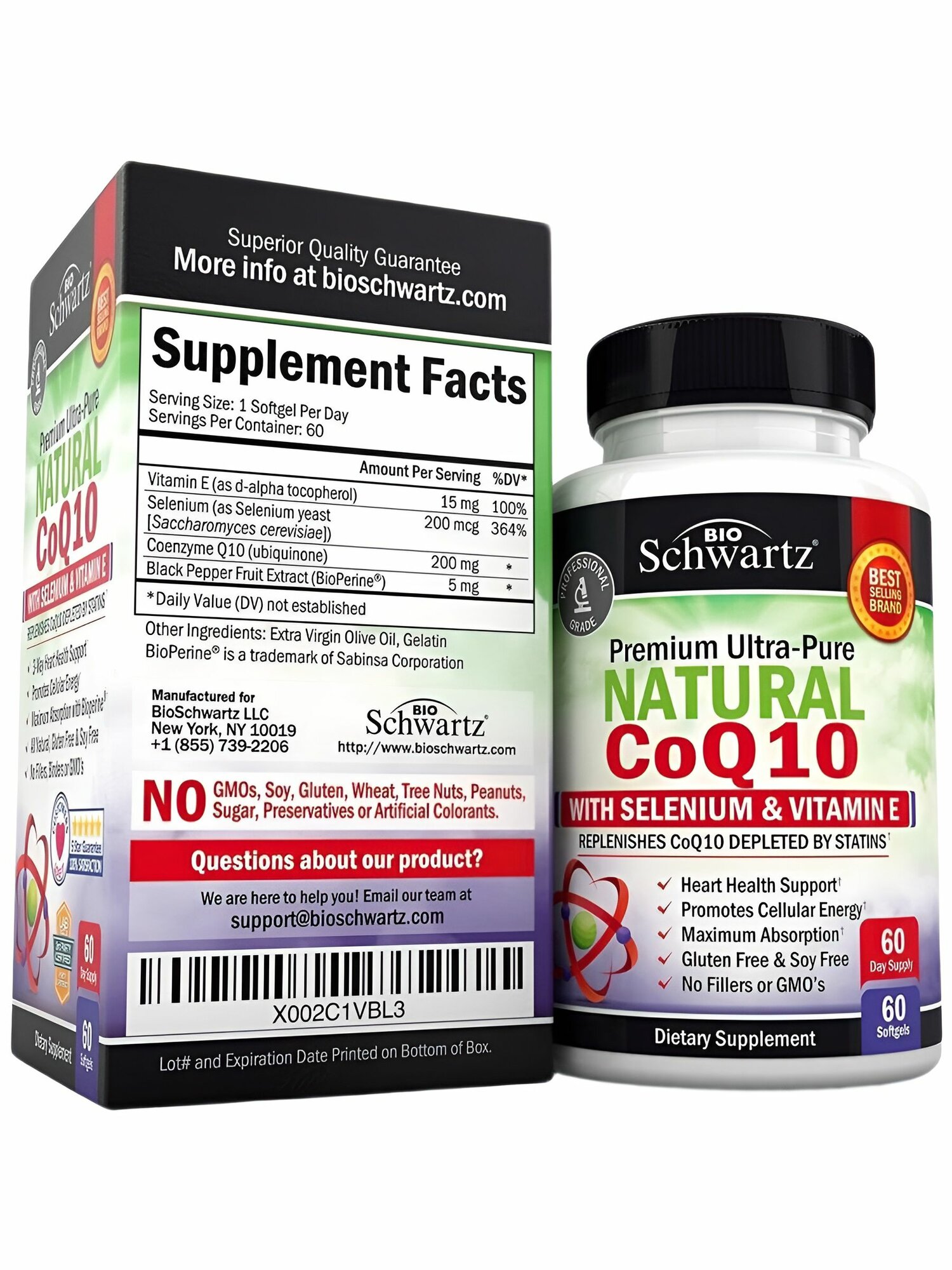 Картинки Коэнзим Q10 bioschwartz Natural 200 мг 60 капсул, для энергии и здоровья сердца