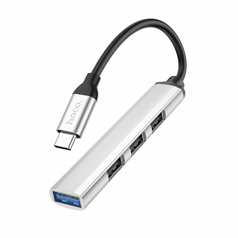 Переходник HOCO HB26 TYPE-C HUB 4 PORTS, USB-A 3.0, 3*USB-A, серебристый