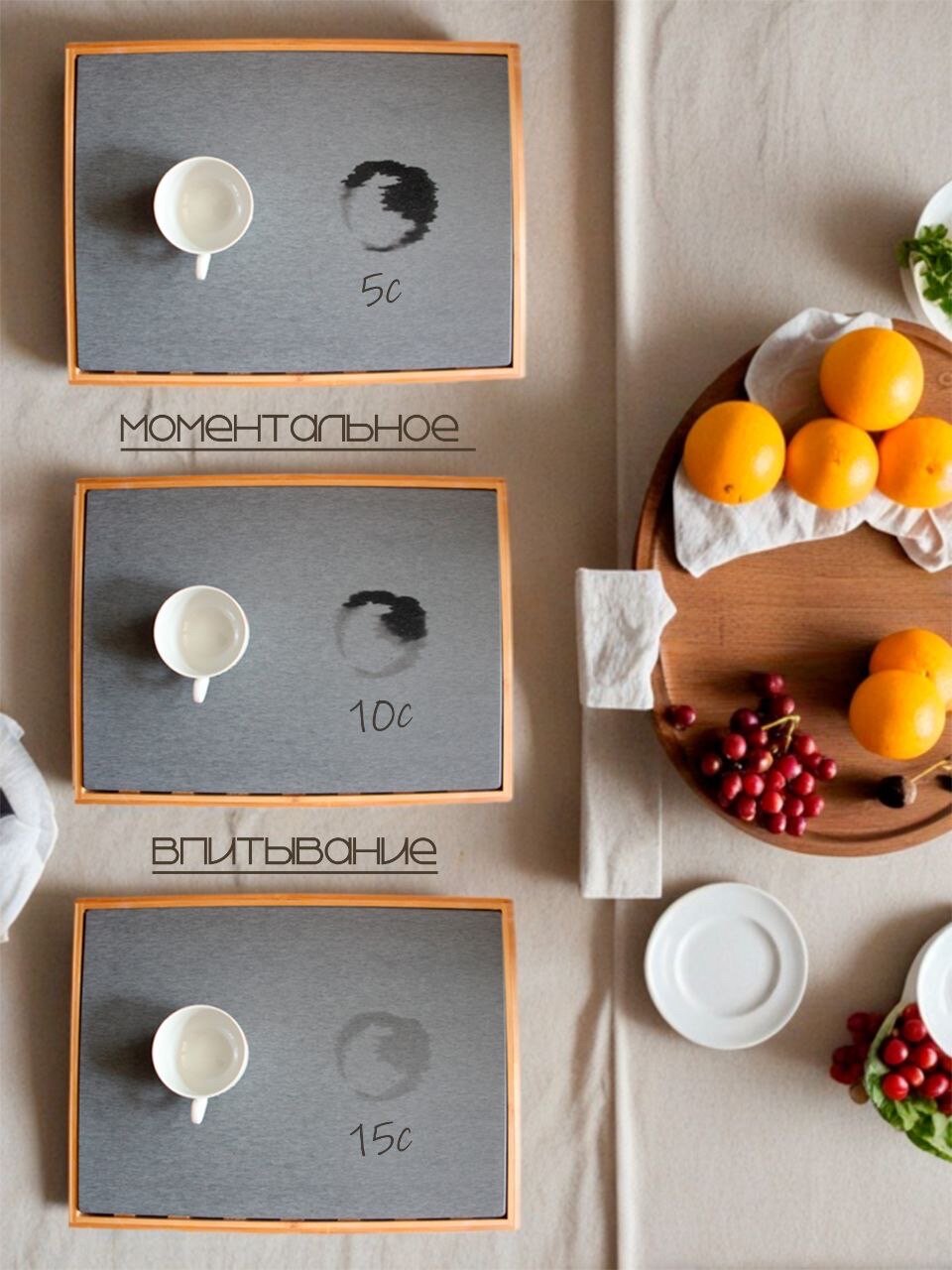 Изображение Сушилка для посуды диатомитовый камень / супервпитывающий нано коврик для посуды / сушка для столовых приборов на раковине, 40x30, серый