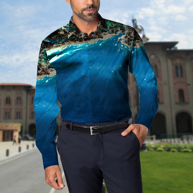 Мужская рубашка с длинным рукавом в гавайском стиле европейского размера с 3D-печатью тонкие топы для мужчин