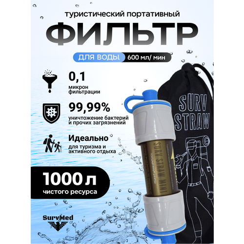 фото Фильтр для очищения воды портативный, туристический, тактический, походный survstraw mini, на 1000л survmed