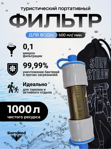 Изображение товара Фильтр для очищения воды портативный, туристический, тактический, походный SurvStraw Mini, на 1000л