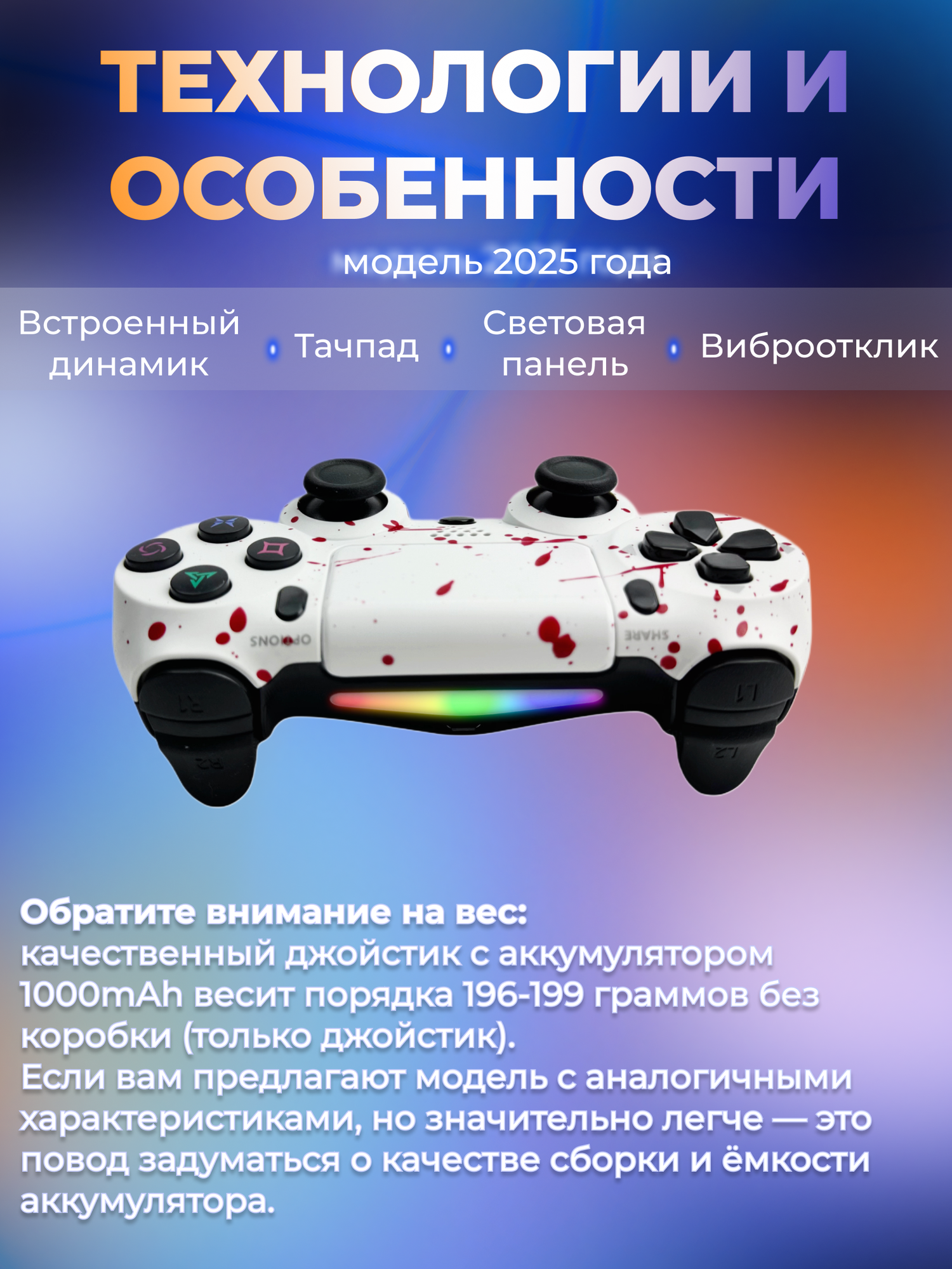 Геймпад для Sony PlayStation 4 беспроводной контроллер PS4 (джойстик)V2 для смартфона и ПК Bluetooth, красные брызги — фото 1