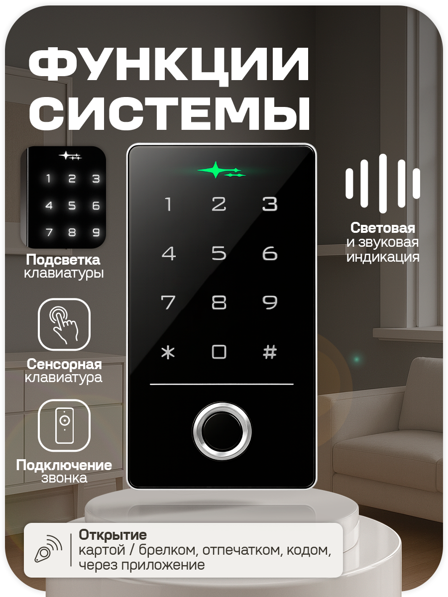 Панель доступа Ps-Link TF1EM-WP-W биометрический считыватель отпечатков пальцевключ-карт, управление со смартфона, IP66 — фото 1