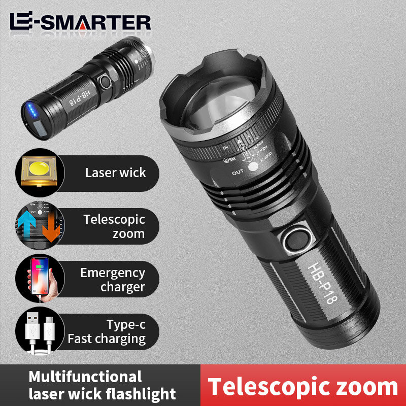 Фонарь E-SMARTER, HB-P18, многофункциональный, телескопический зум, с аккумулятором