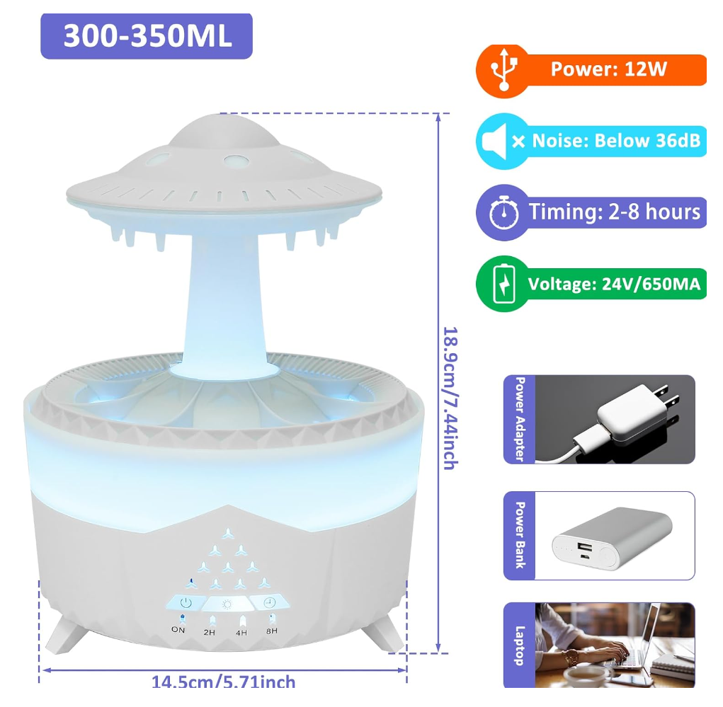 Увлажнитель воздуха " Гриб "с эффектом дождя, аромадиффузор - фотография № 7
