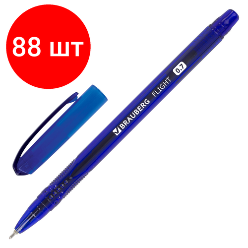 Комплект 88 шт, Ручка шариковая масляная BRAUBERG Flight, синяя, корпус синий, узел 0.7 мм, линия письма 0.35 мм, 143343, OBP369