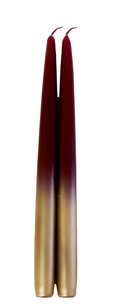 Свеча античная коническая h300 мм цвет бордо с золотом 2 шт.