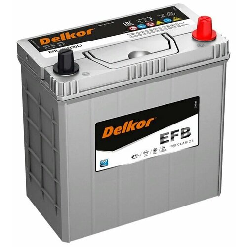 Аккумулятор автомобильный Delkor EFB 60B20L 43 А/ч 400 А обр. пол. тонк. клеммы M-42 Азия авто (196x128x227) без бортика