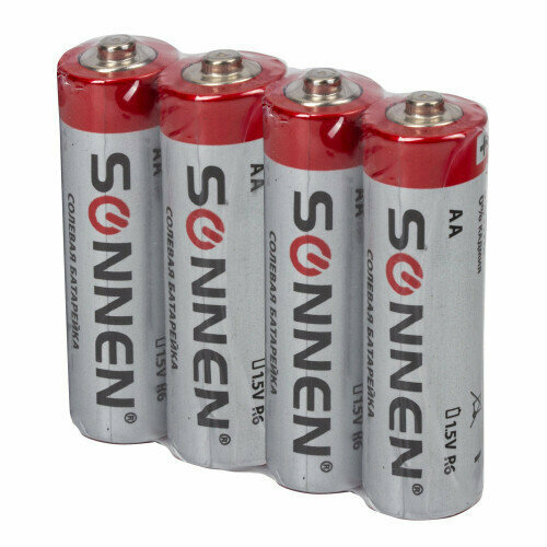 Батарейка, SONNEN, АА, R6, 15А, комплект 4 шт солевые, в пленке, 3 упаковки батарейки солевые smartbuy 60шт пальчиковые аа