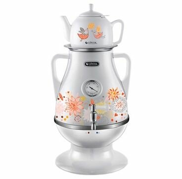 фото Самовар Centek CT-1094 B (цветы, бел) рисунок, металл, 4.0л, 2300Вт, поддержание t, керамич. заварник