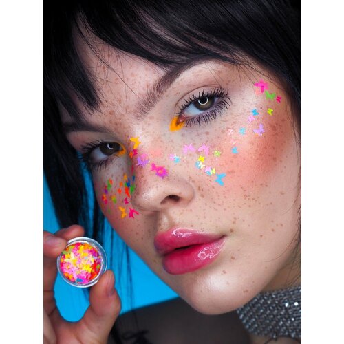 Queridos Glitters ГлиттерГель. Блёстки для лица и тела. Цвет "Радуга" 3 мл. розовый, желтый, зеленый, радуга, оранжевый, голубой