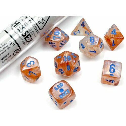 Набор кубиков для настольных ролевых игр (Dungeons and Dragons, DnD, D&D, Pathfinder) - Chessex 7-dice set Borealis Lab Rose Gold/Blue