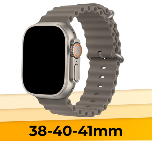 Силиконовый браслет Ocean Band на смарт часы Apple Watch 1-9, SE, 38-40-41 mm / Сменный ремешок для Эпл Вотч 1-9, СЕ / Серый