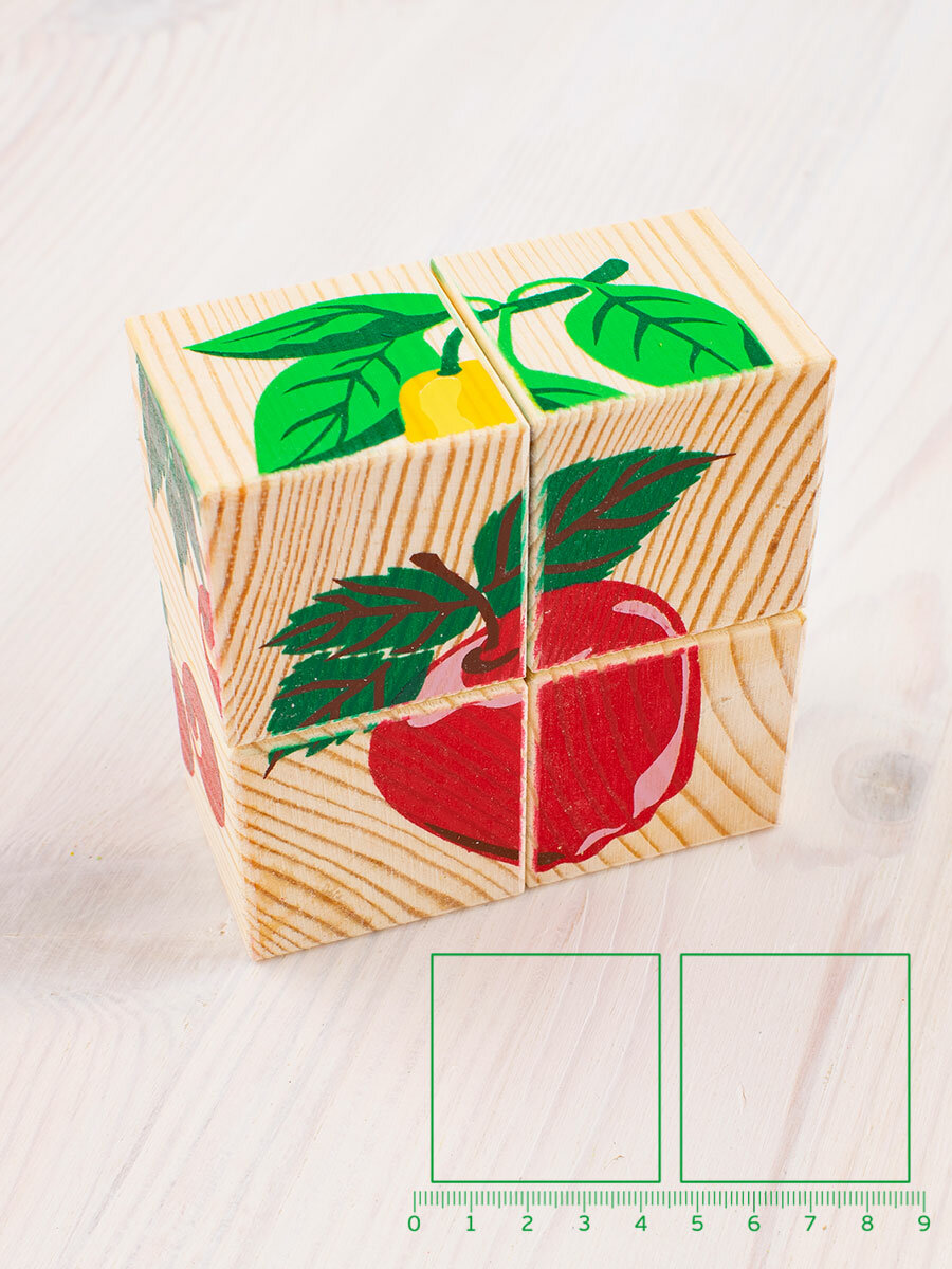 Деревянные кубики «Фрукты-ягоды» 4 элемента, Томик - фото №2