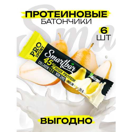 Протеиновый батончик SmartBar Protein Pro 45% Грушевый 35г (6шт) батончик протеиновый кокос в темной глазури protein 20% smartbar 40г 6шт