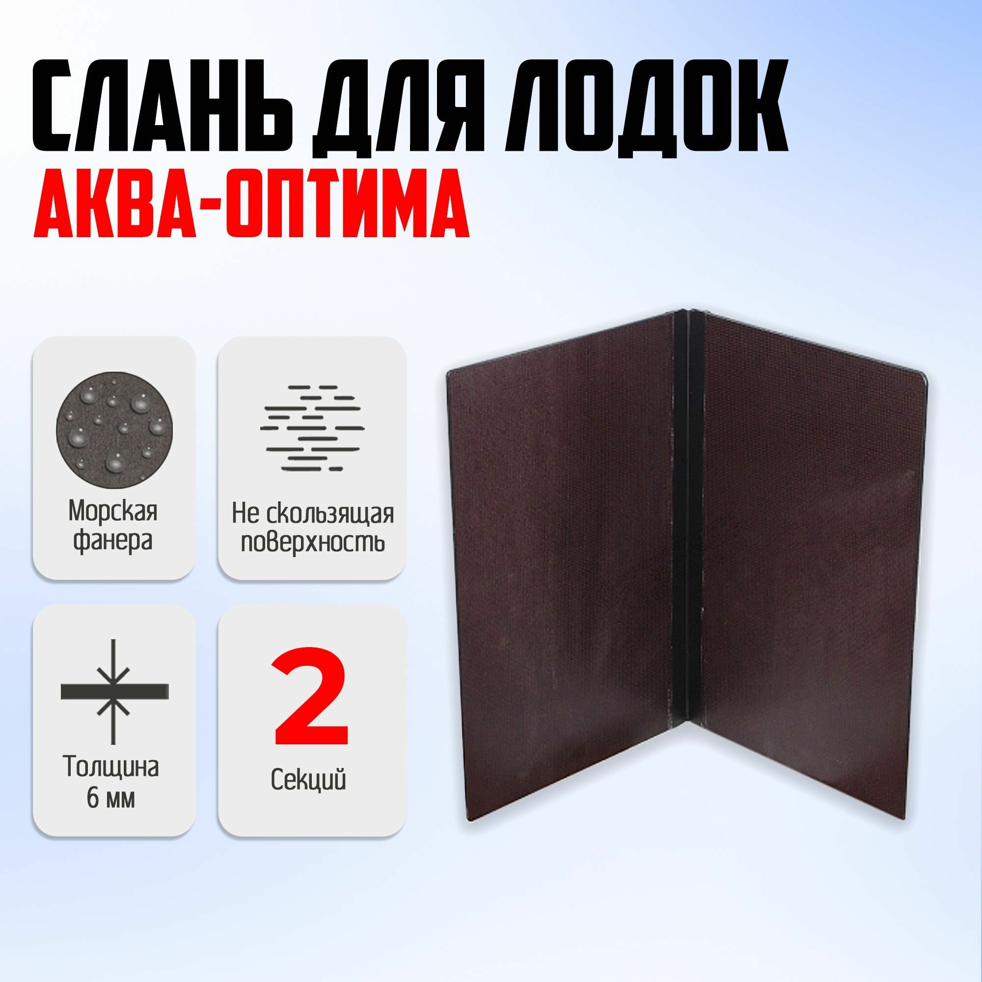 Сплошной пол для лодки (слань) для лодок ПВХ Аква-оптима/Барс 190, 210, 220, 240, 260 из морской фанеры 81х63 см