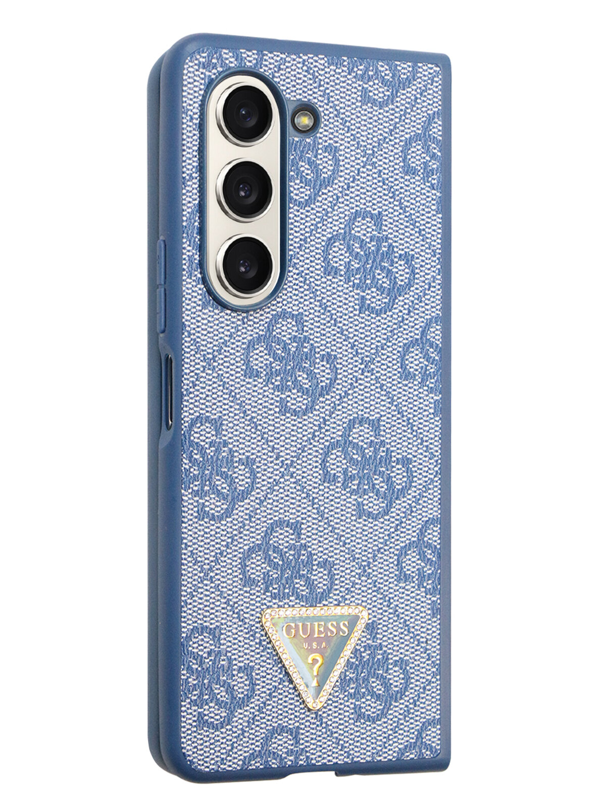 Guess для Galaxy Z Fold5 чехол PU 4G Triangle Diamond metal logo Hard Blue