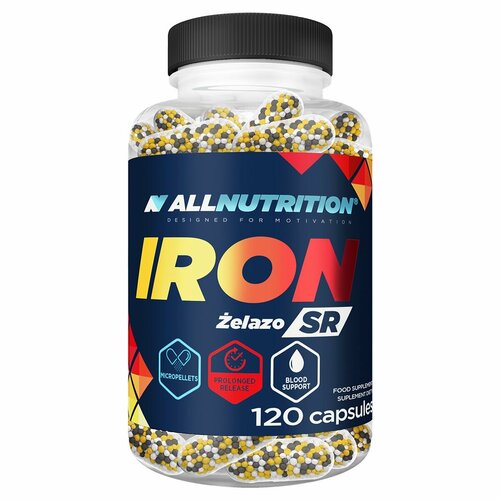 Железо (бисглицинат железа) 30мг + Витамин С + Фолиевая кислота + Витамины группы В, 120 капсул / ALLNUTRITION IRON SR / Для гемоглобина, для энергии