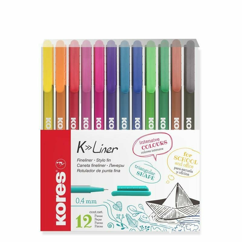 Набор цветных капиллярных ручек 4 цвета, линеров Kores K-Liner для рисования, скетчинга, черчения, линия 0,4 мм