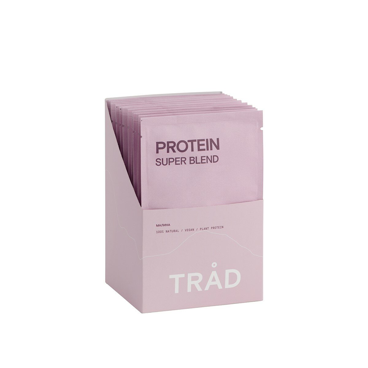 Белковый веган коктейль TRAD BODY PROTEIN POWDER со вкусом малины, коробка 12 саше*25 гр.