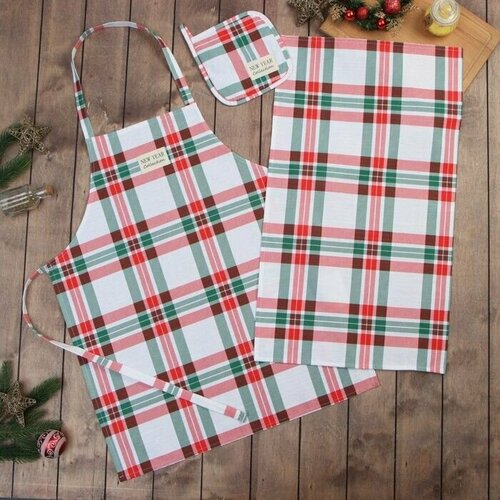 Коплект подарочный новогодний Полотенце Прихватка Фартук Хлопок 2603₽