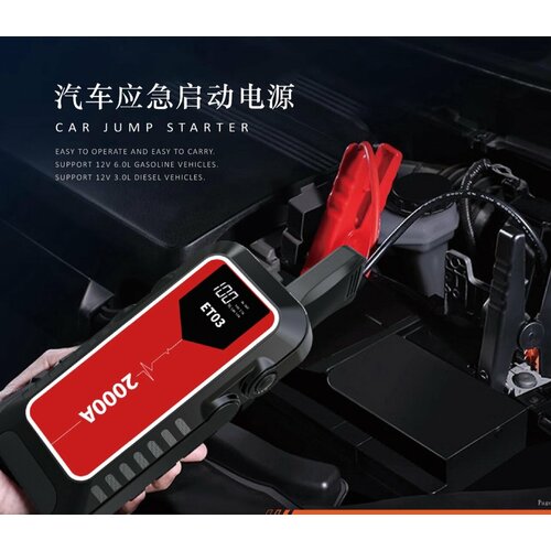 Пуско-зарядное автомобильное автономное устройство JUMP STARTER 12000 mAh, 44,4Wh, 600А-1200А, USB-кабель, LED-фонарь