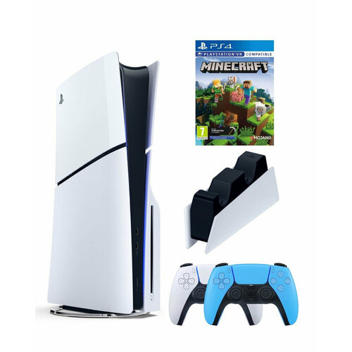 Приставка Sony Playstation 5 slim 1 Tb+2-ой геймпад(голубой)+зарядное+Майнкрафт игровая приставка sony playstation 5 slim blue ray 1tb white cfi 2000a