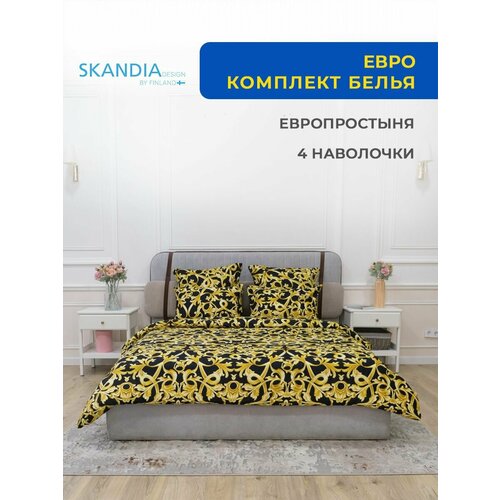 Комплект постельного белья SKANDIA design by Finland евро размер Микро Сатин, 4 наволочки, X147 Золотой орнамент