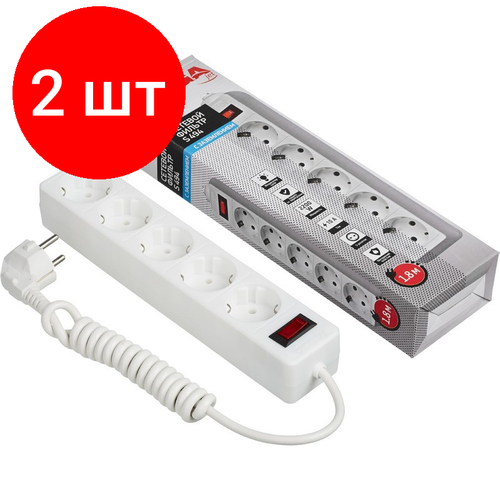 Комплект 2 штук Сетевой фильтр Promega jet 518м с зазем10А2200 Вт автомат предохр белый 1917₽