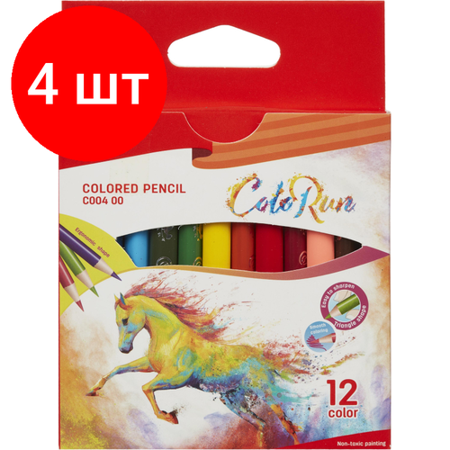 Комплект 4 наб, Карандаши цветные Deli EC00400 ColoRun 3-гран. деревян. 12цв/наб короткие