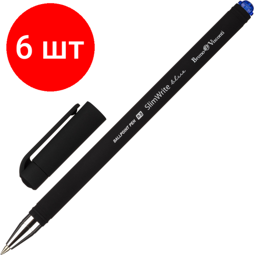 Комплект 6 штук, Ручка шариковая неавтомат. SlimWrite.BLACK 0.5мм синяя 20-0009 ручка гелевая синяя с фигуркой бургер на колпачке набор из 6 штук