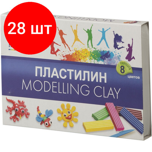 Комплект 28 наб, Пластилин классический Луч Классика 8цв 160гр со стеком