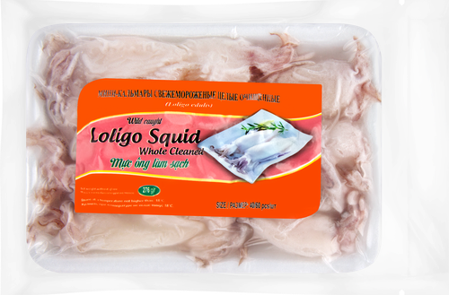 Кальмары-мини свежемороженые Loligo squid целые очищенные 40/60