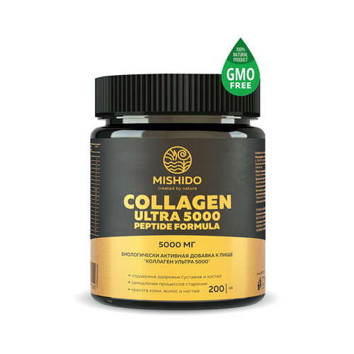 фото Коллаген порошок 2 типа говяжий гидролизованный пептиды 5000 мг collagen ultra 5000 mishido для суставов и связок, кожи, волос и ногтей