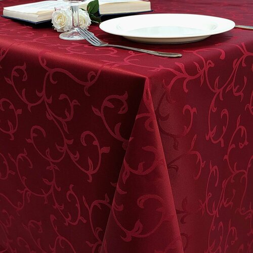 Скатерть 140x200 см. цвет бордовый узор 1827 веточки с водоотталкивающей пропиткой