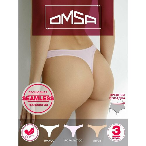 фото Трусы omsa, 3 шт., размер 44(s), белый, бежевый, розовый