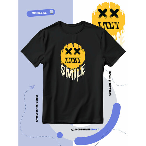 фото Футболка потекший смайлик без эмоций smile-улыбка, размер xs, черный smail-p