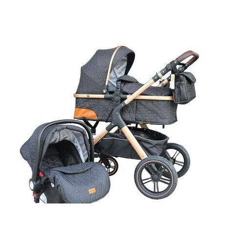 Коляска детская 3в1 INING BABY X1+C с для детей с 0 до 3 лет С реверсивным блоком + автолюлька С сумкой , черная