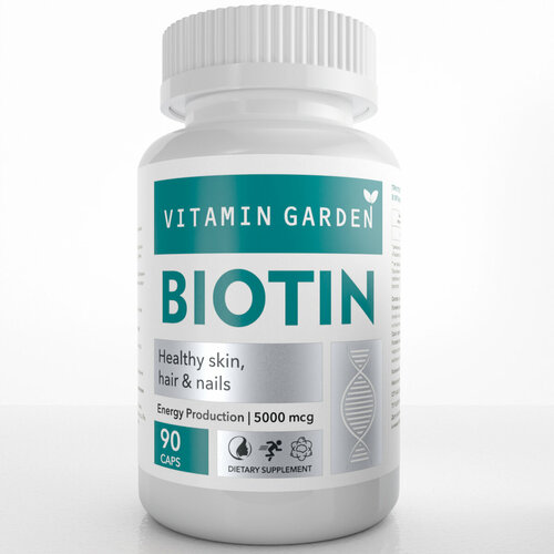Биотин витамины для роста волос и ногтей, витаминный комплекс Biotin 5000 мкг, 90 капсул