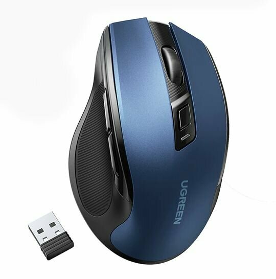 Беспроводная компьютерная мышь UGREEN MU006 Ergonomic Wireless & USB Mouse 2.4 G синий