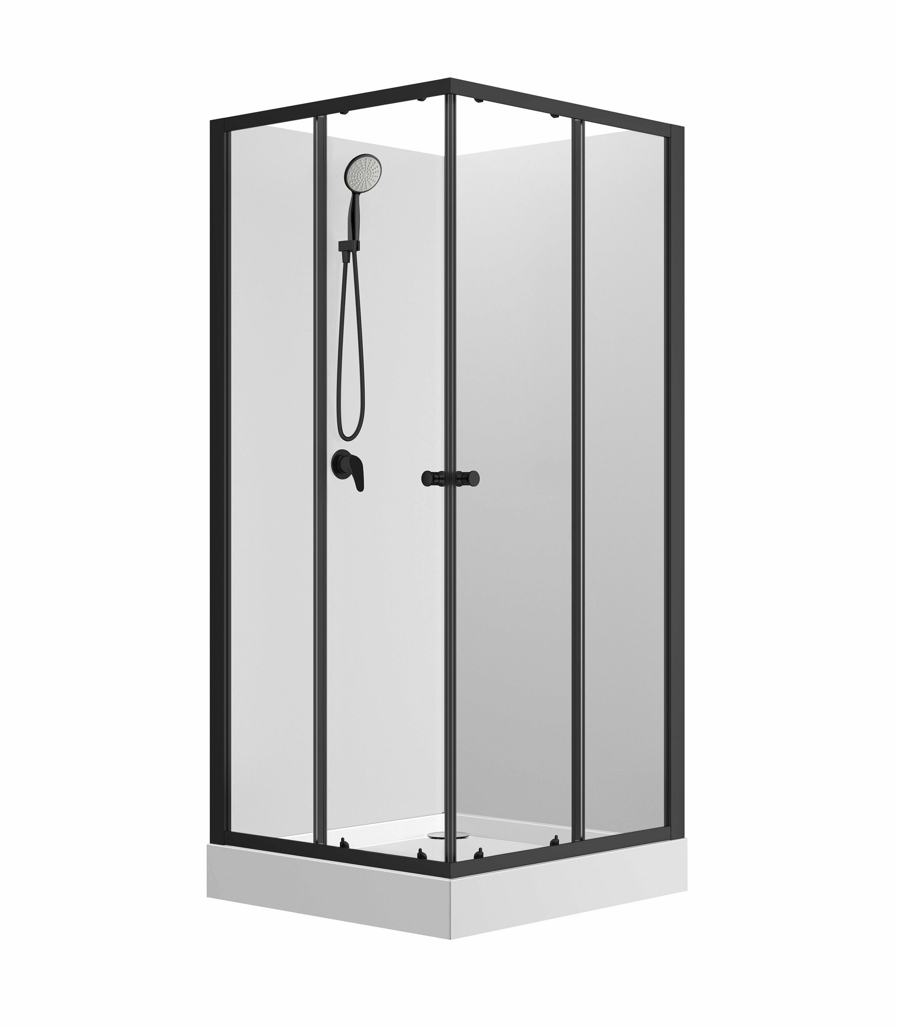 Душевая кабина Loranto NEO 90x90x205 c низким поддоном 15см прозрачное закаленное стекло 5 мм задние стеклянные стенки белые профиль черный-матовый (CS-21801)