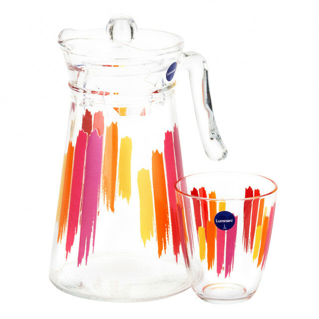 Набор питьевой luminarc paint brush 7 предметов: кувшин 1,3л + 6 стаканов 310мл стекло
