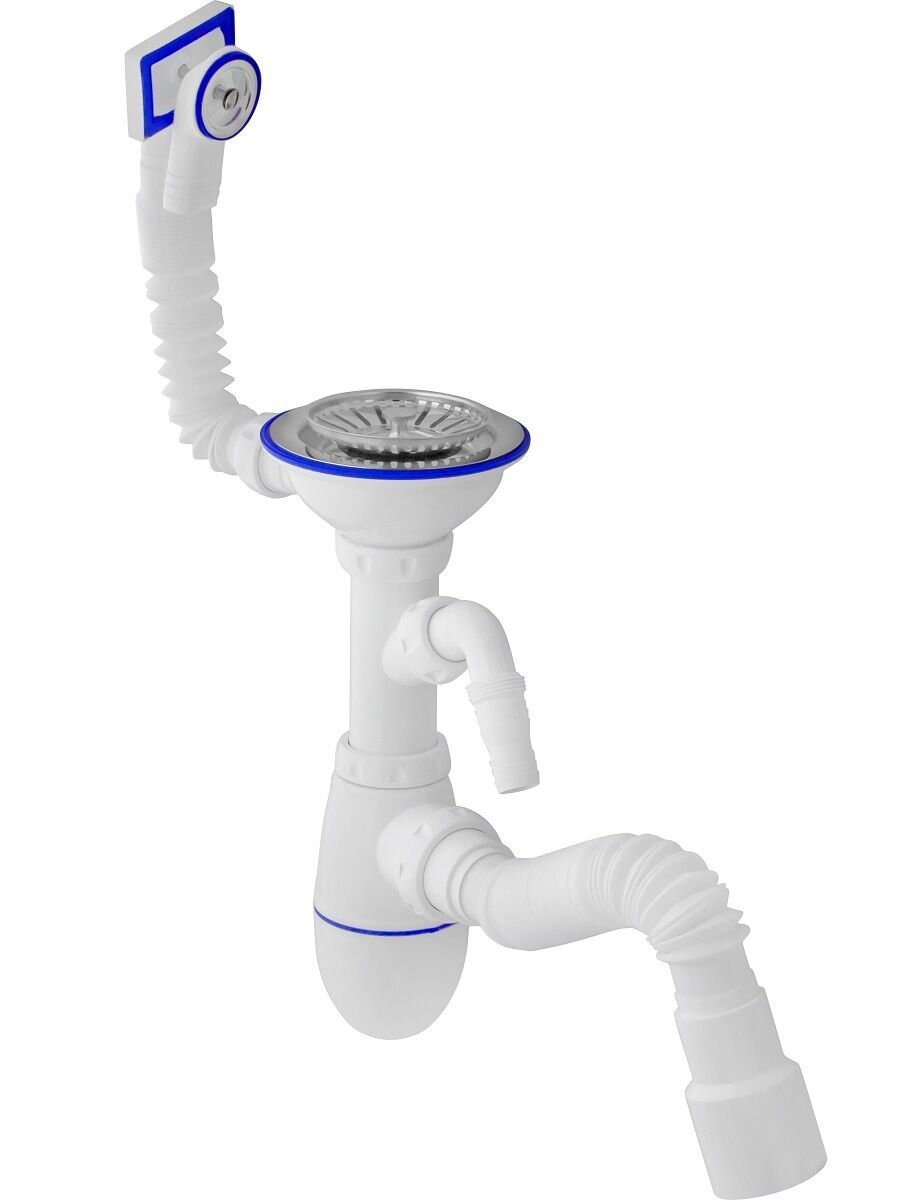 Бутылочный сифон для раковины, для стиральной машины, для мойки, для посудомоечной машины unicorn B427 ИС.110431 белый 50 мм