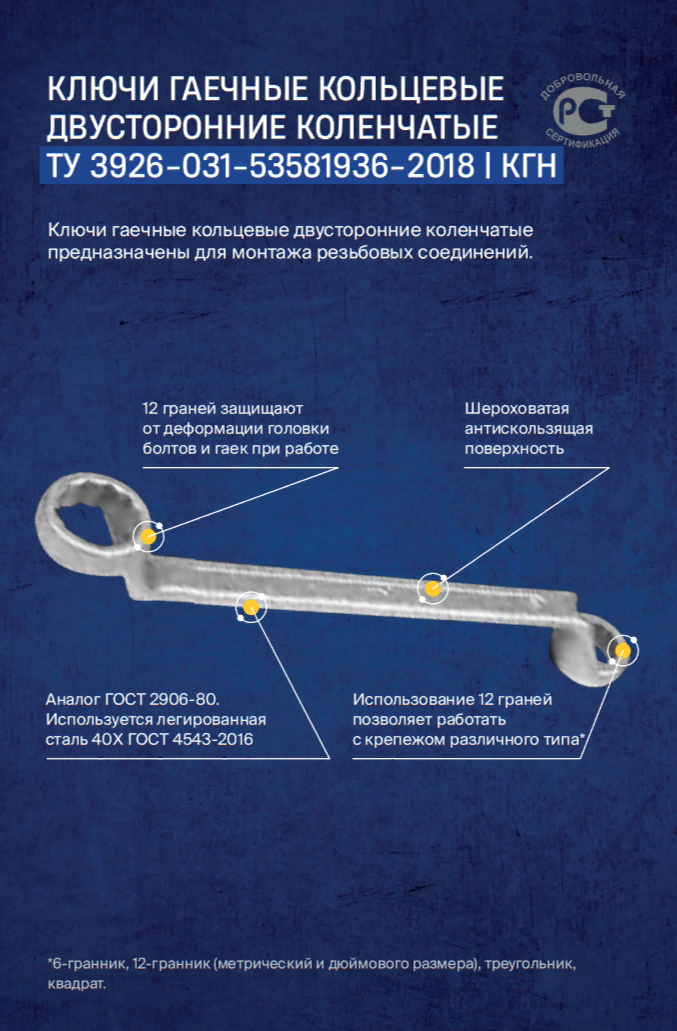 Ключ гаечный накидной КГН 46х50 (КЗСМИ) ТУ 25.73.30-031-53581936-2022